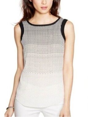 White House Black Market | Black/White/Tan Dot Print Sleeveless Shell Tank Sz Lg